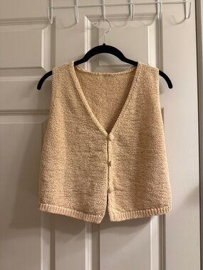 Vintage Classic V-Neck Cream Knit Button Vest